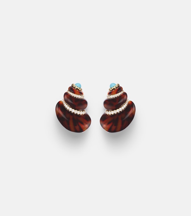 Coquillage 9kt gold earrings with diamonds and turquoise | Yvonne Léon