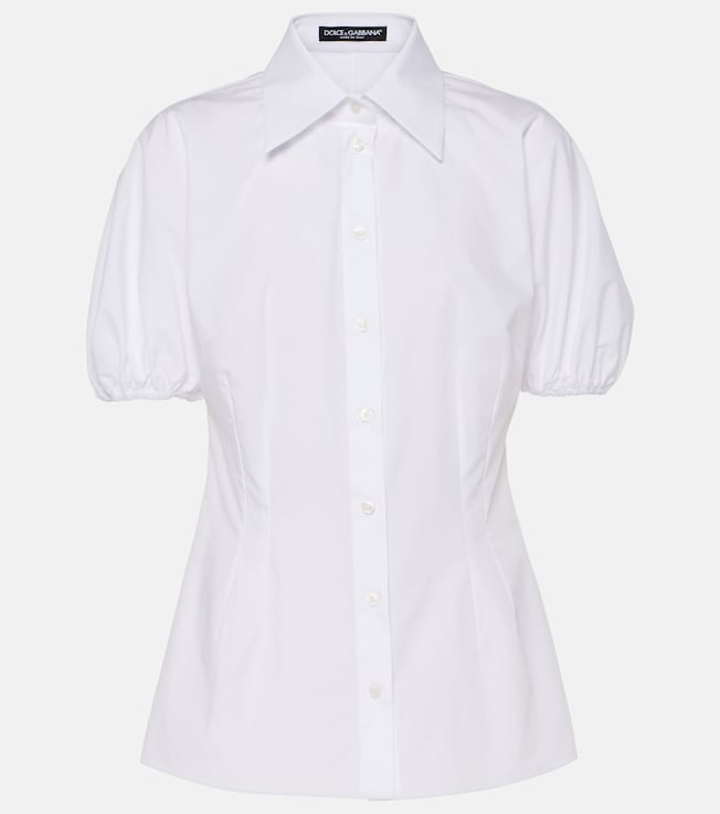 Puff-sleeve cotton poplin blouse