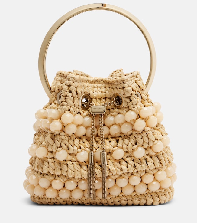Bon Bon Small beaded raffia bucket bag