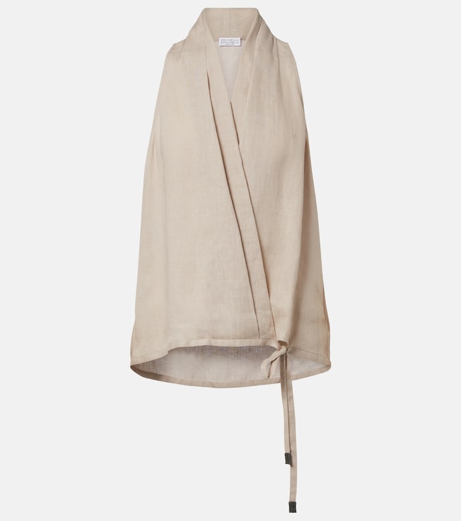 Monili halterneck linen wrap top