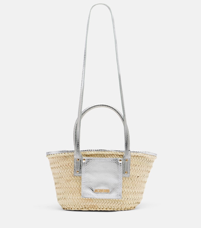 Soli Small croc-effect raffia basket bag