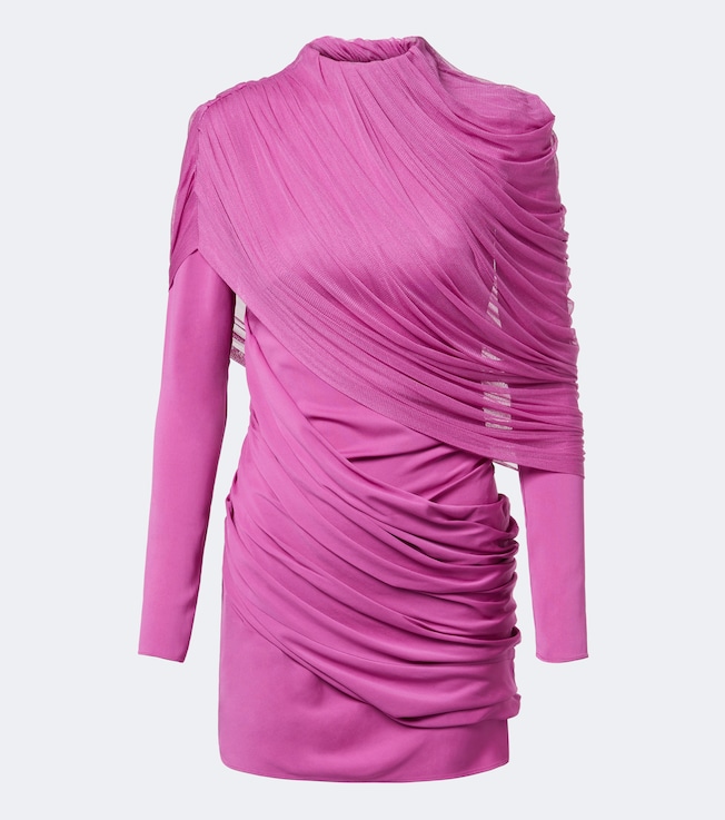 Veil draped caped minidress