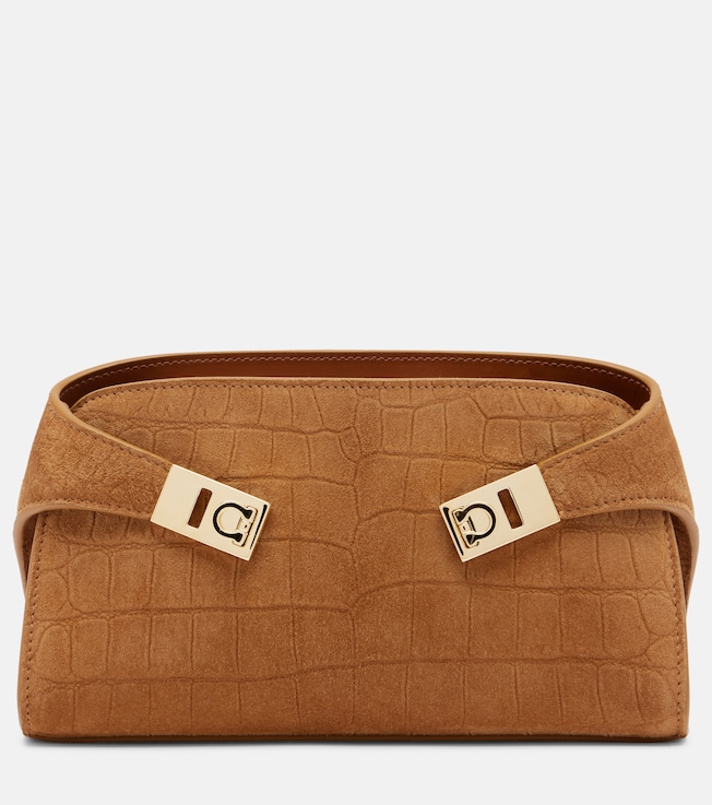 Hug Mini croc-effect suede clutch