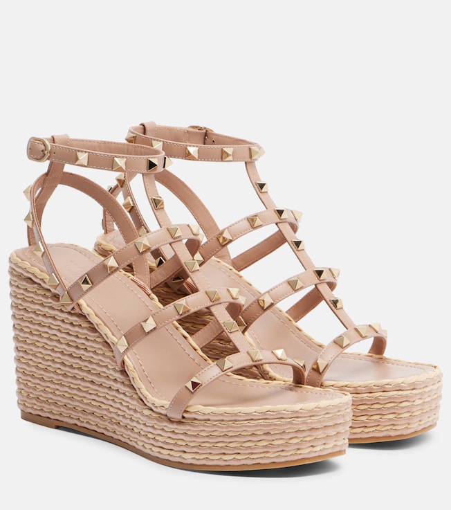 Rockstud leather wedge sandals