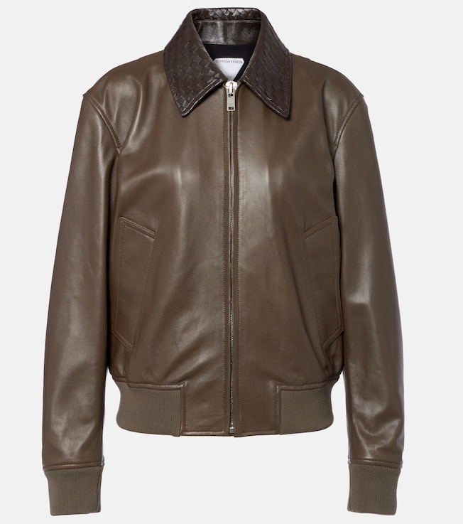 Intrecciato leather blouson jacket