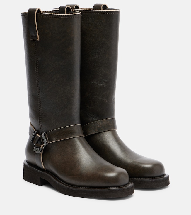 Monili leather knee-high boots