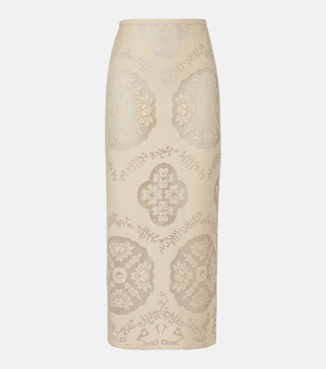 Floral cotton-blend midi skirt