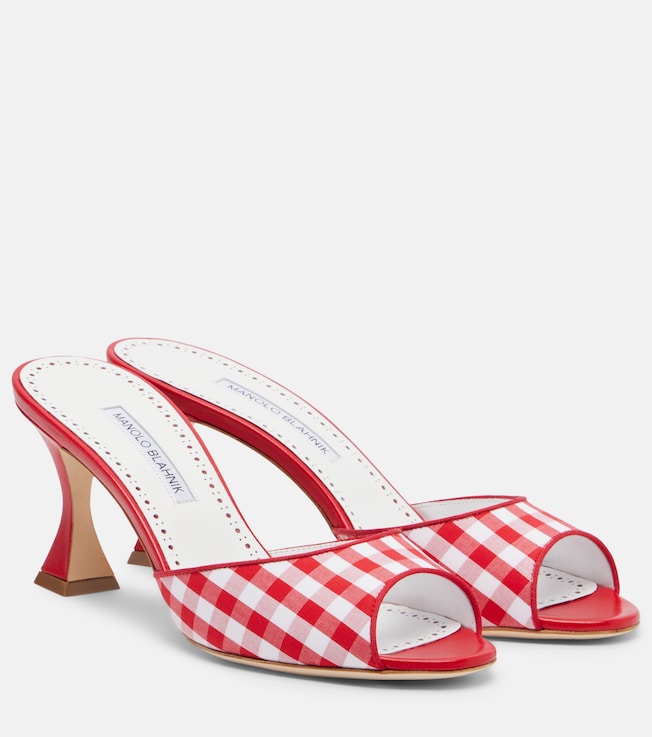 Jadara leather-trimmed gingham mules
