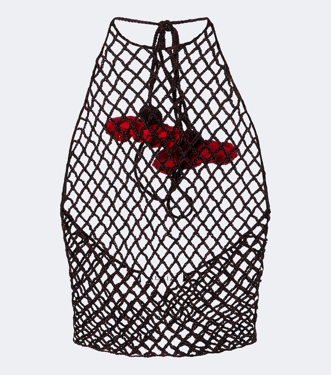 Open-knit halterneck cotton top