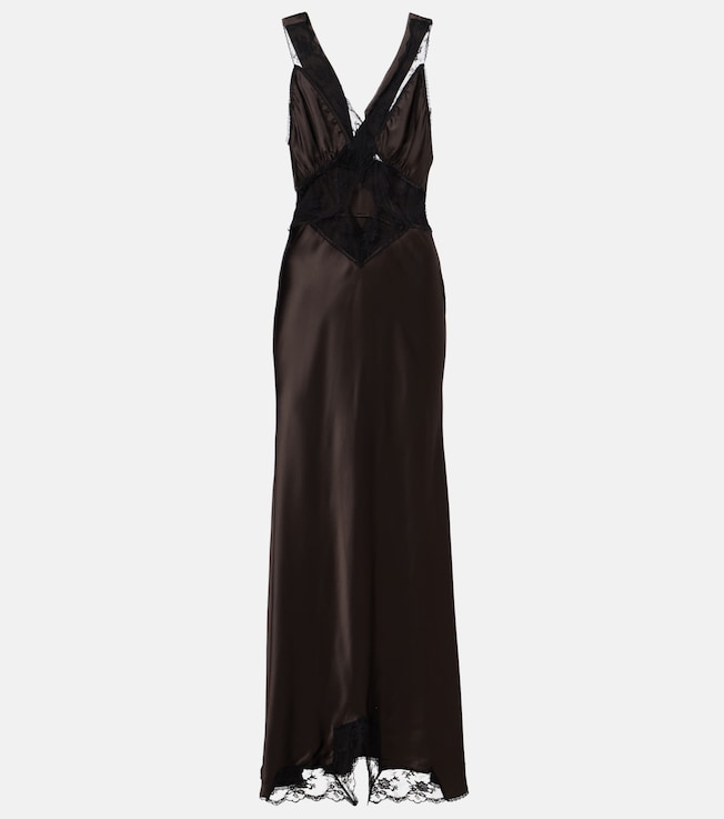 SIR Lace-trimmed silk maxi dress
