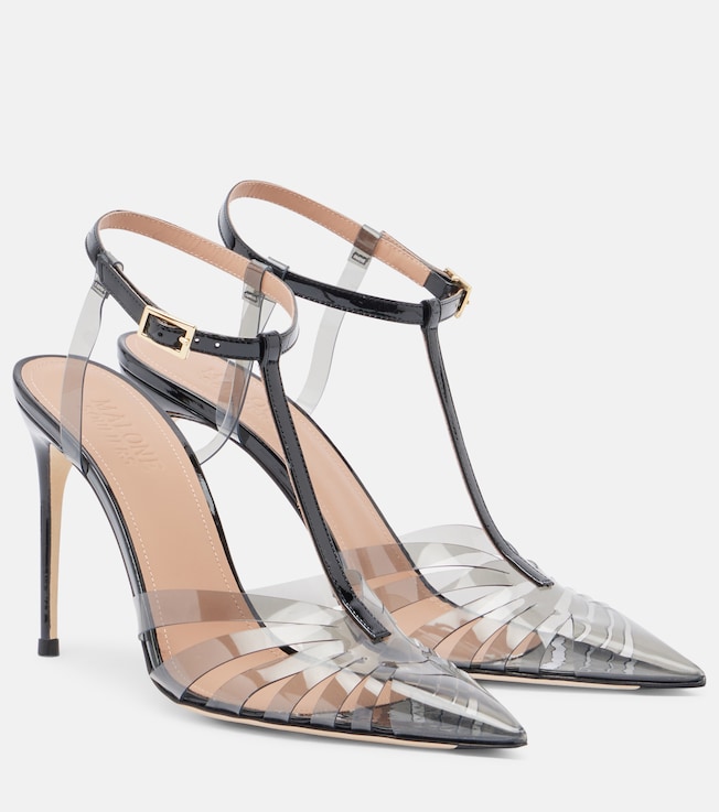 Jilia leather-trimmed PVC slingback pumps