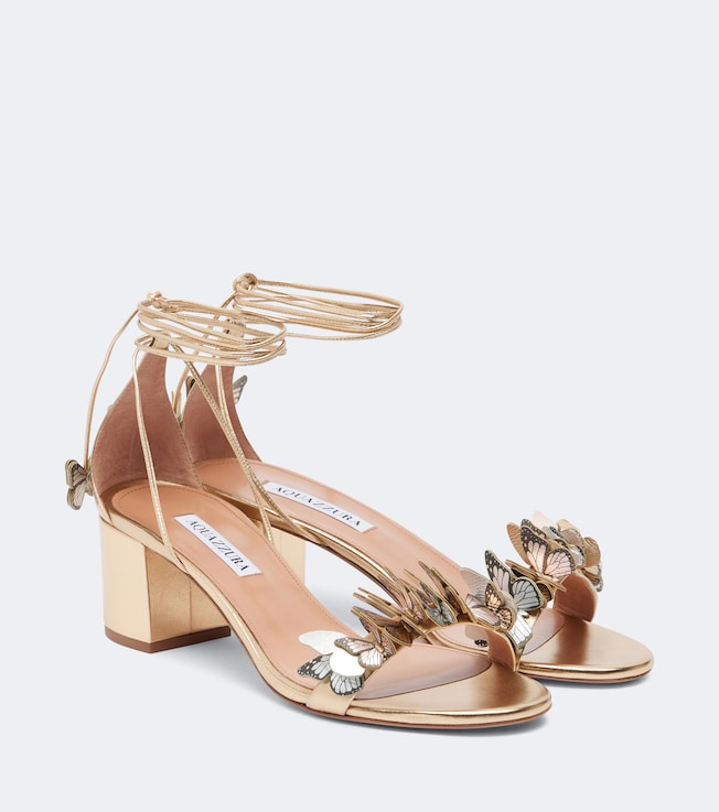 Papillon appliqué metallic leather sandals