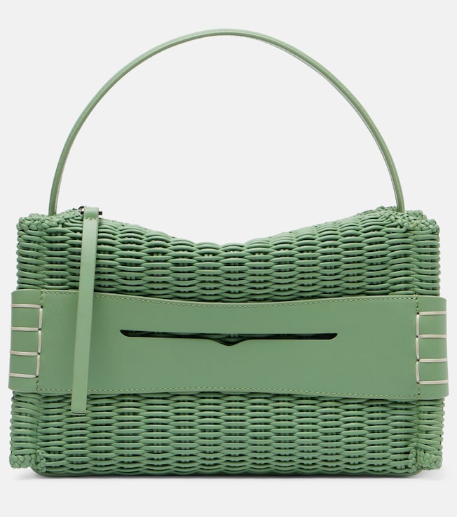 Loafer woven leather top-handle bag