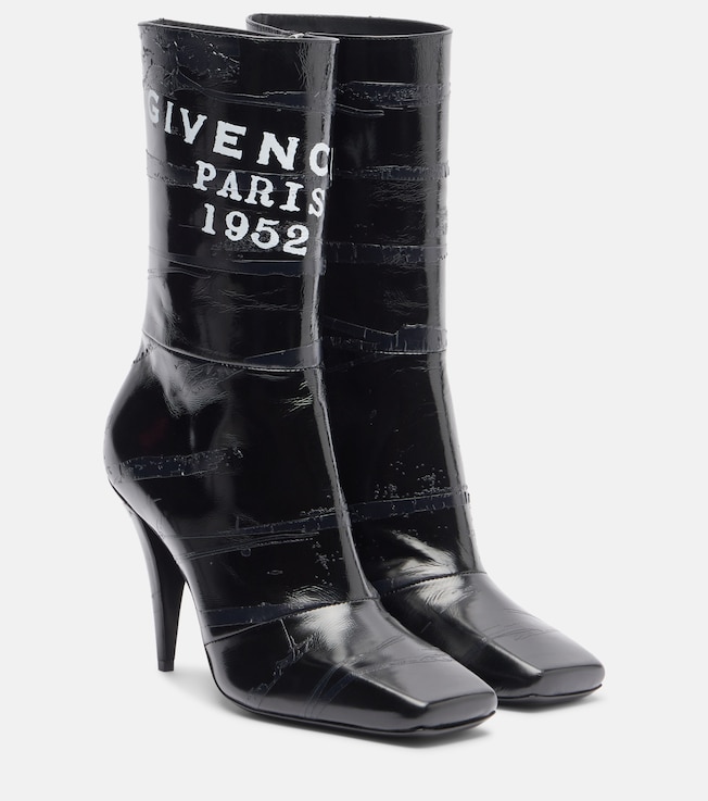 Sliced Square patent leather ankle boots