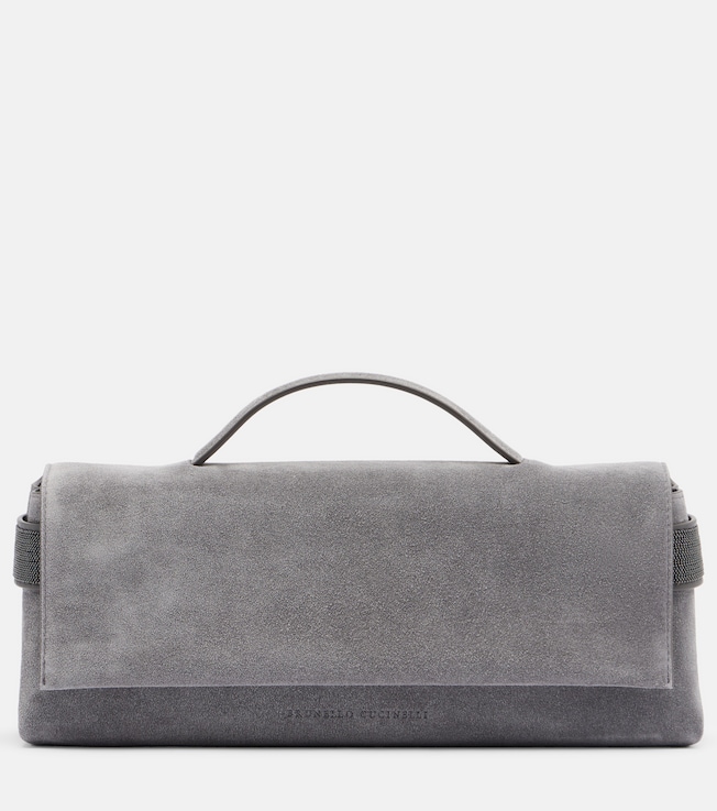 Monili Small embellished suede top-handle bag