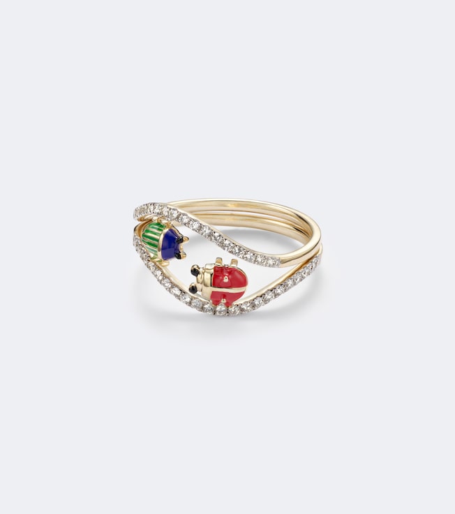 Alliance Coccinelle Scarabée Mini 9kt gold and enamel ring with diamonds