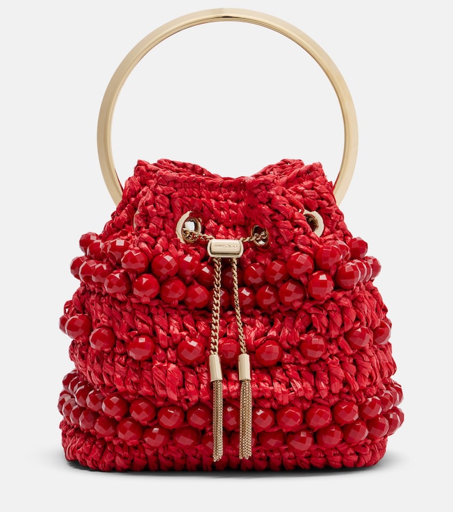Bon Bon Small beaded raffia bucket bag