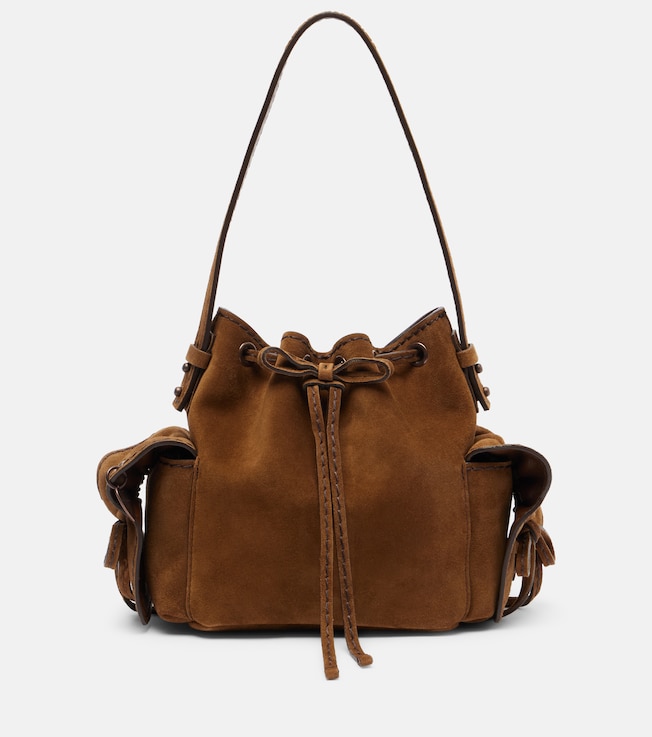 Multipocket Mini suede bucket bag