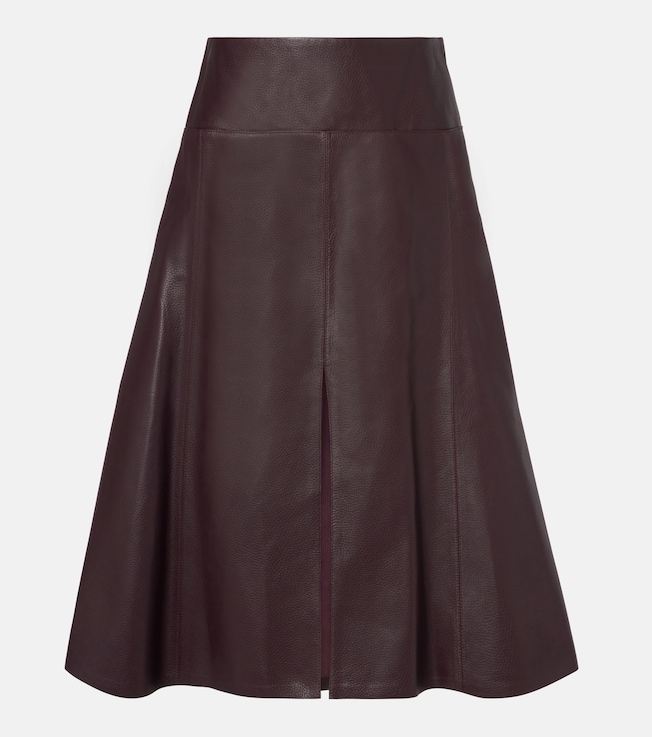 Low-rise leather midi skirt