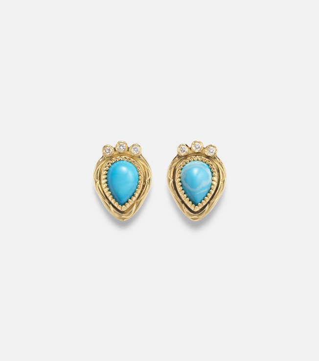Tiara 18kt gold drop earrings with diamonds and turquoise