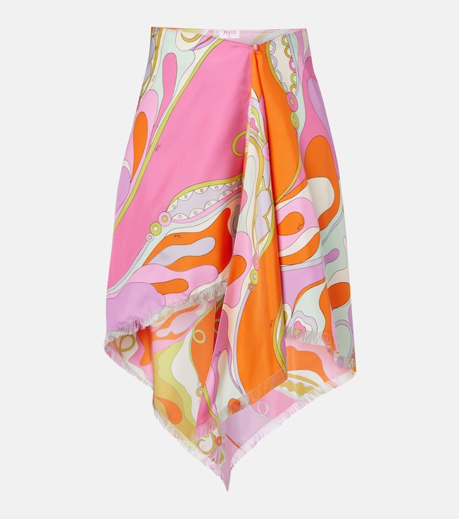 Orchidee silk twill midi skirt