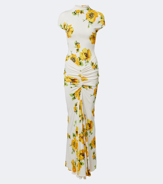 Floral ruched jersey maxi dress