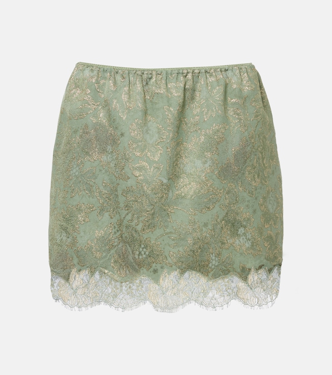 Lace-trimmed cotton-blend jacquard miniskirt