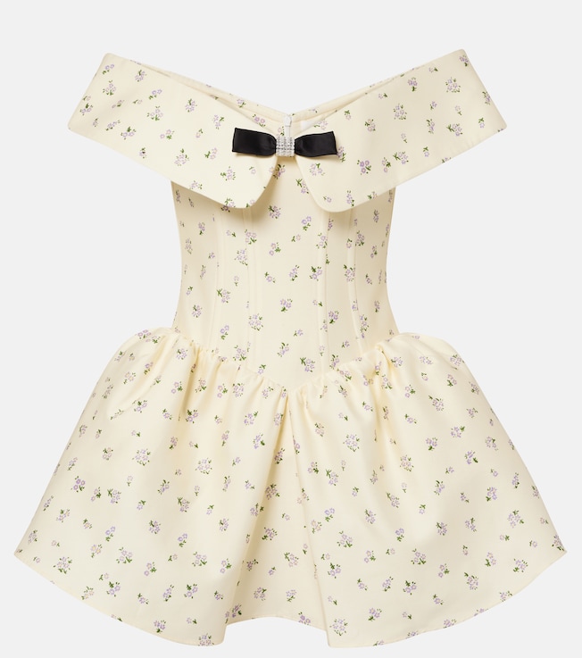 Floral off-shoulder cotton and silk corset dress