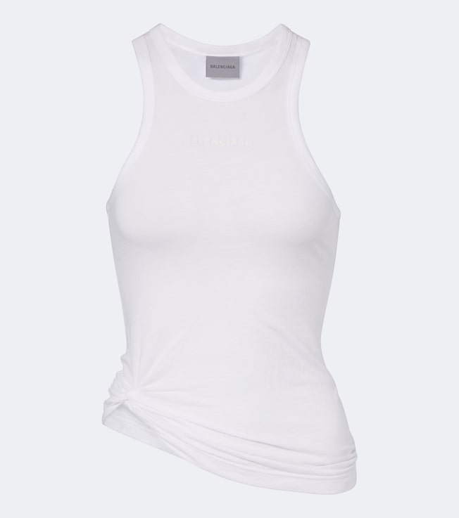 Logo gathered cotton jersey tank top
