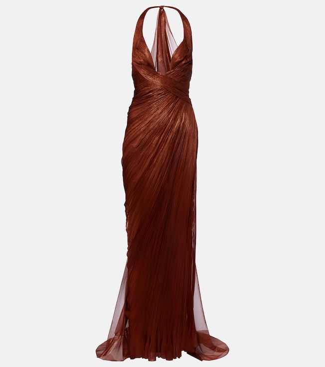 Milagros halterneck silk muslin gown