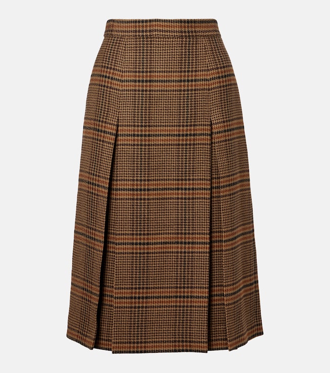 Prince of Wales check wool midi skirt