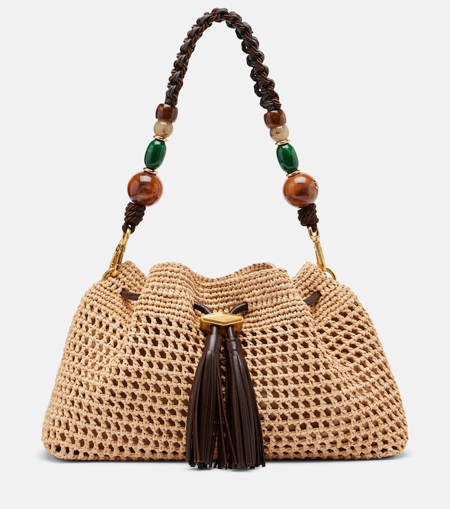 Bon Bon Medium beaded raffia bucket bag