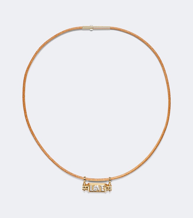 Love Smash 18kt gold and leather pendant necklace with diamond