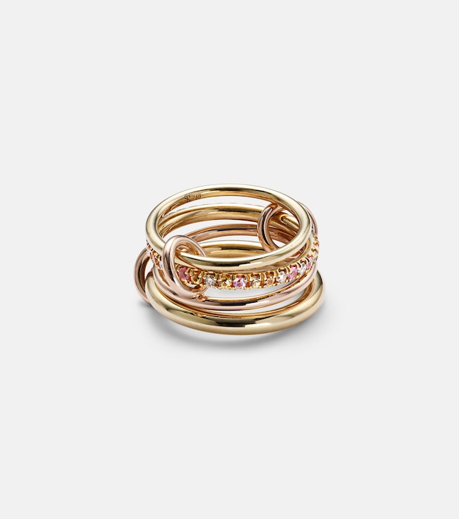 Nimbus 18kt gold and rose gold linked rings with sapphires and diamonds