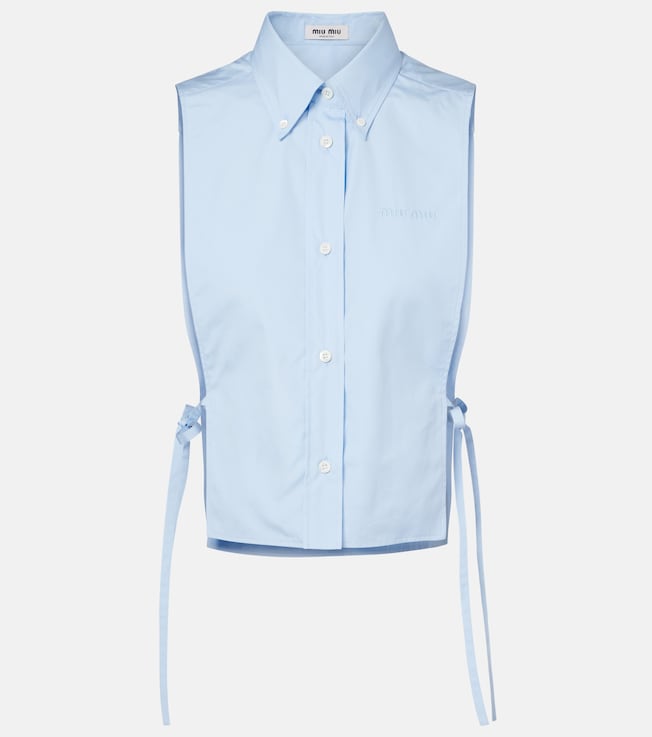 Cutout cropped cotton poplin shirt