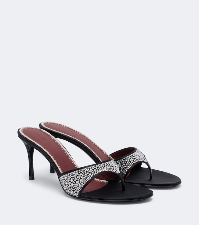 Embellished satin thong sandals