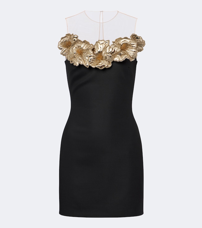 Embellished floral-appliqué minidress