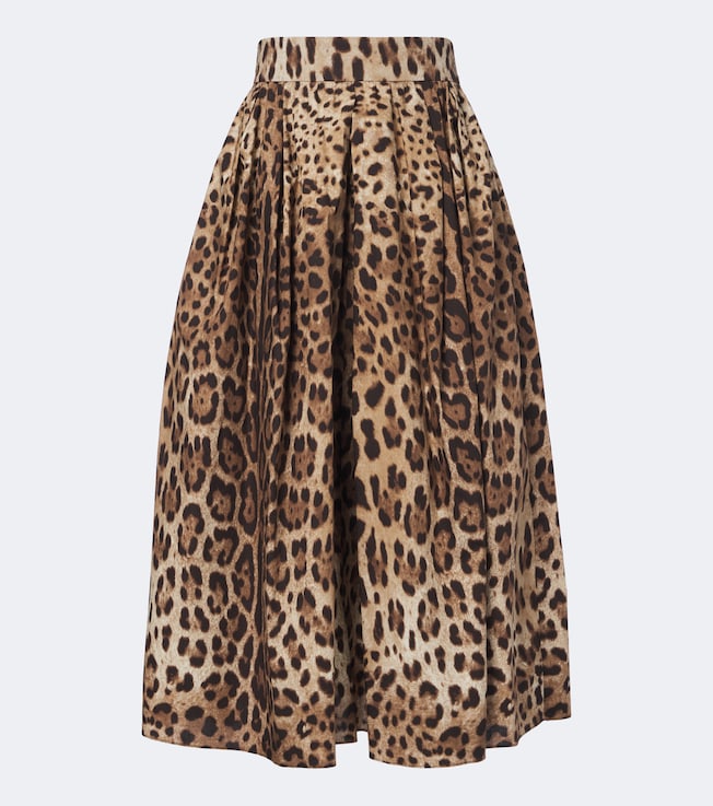 Leopard-print cotton midi skirt