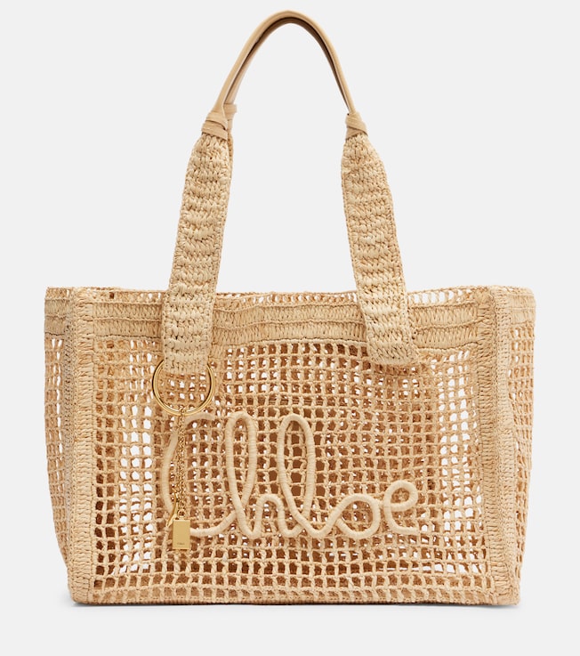 Summer Banana East-West raffia tote bag