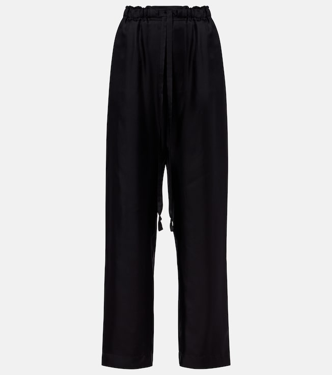 Silk twill wide-leg pants