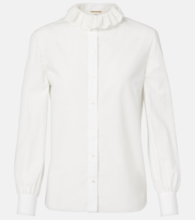 Lace-trimmed cotton poplin blouse