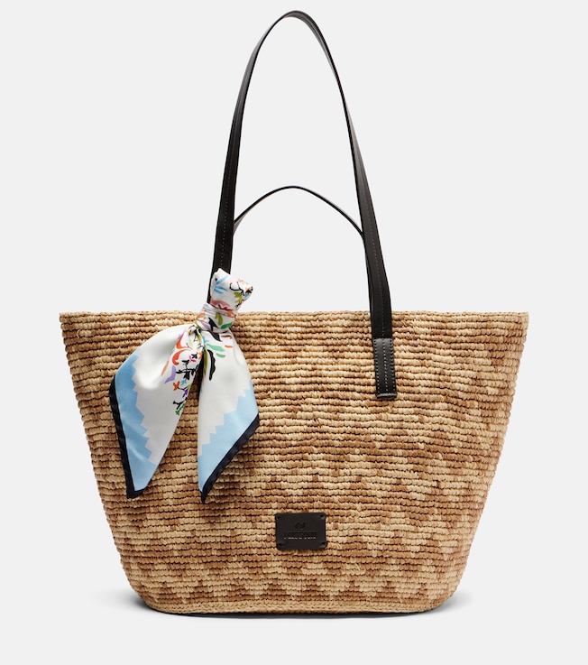 Zigzag Large raffia basket bag