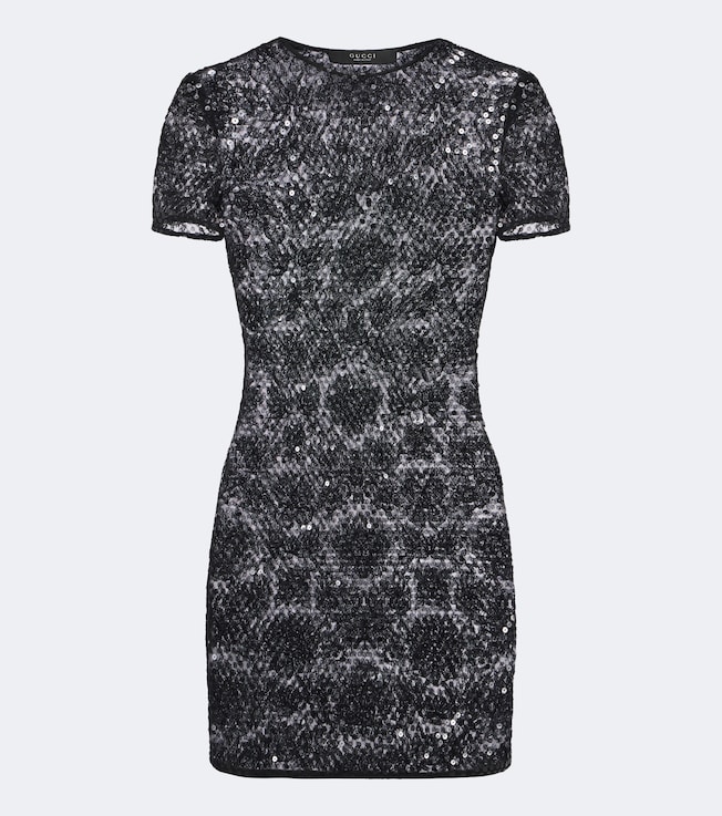 Sequined floral lace mini dress