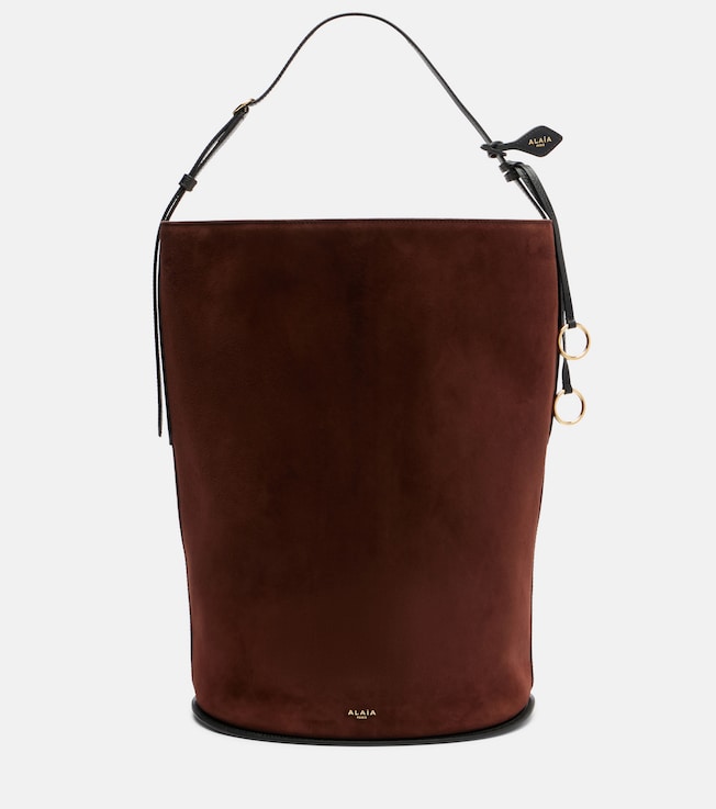 Hip Large leather-trimmed suede bucket bag