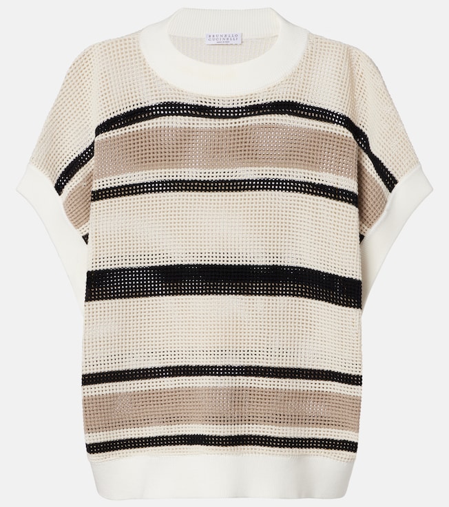 Open-knit striped cotton top