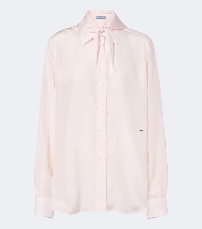 Tie-neck silk poplin shirt