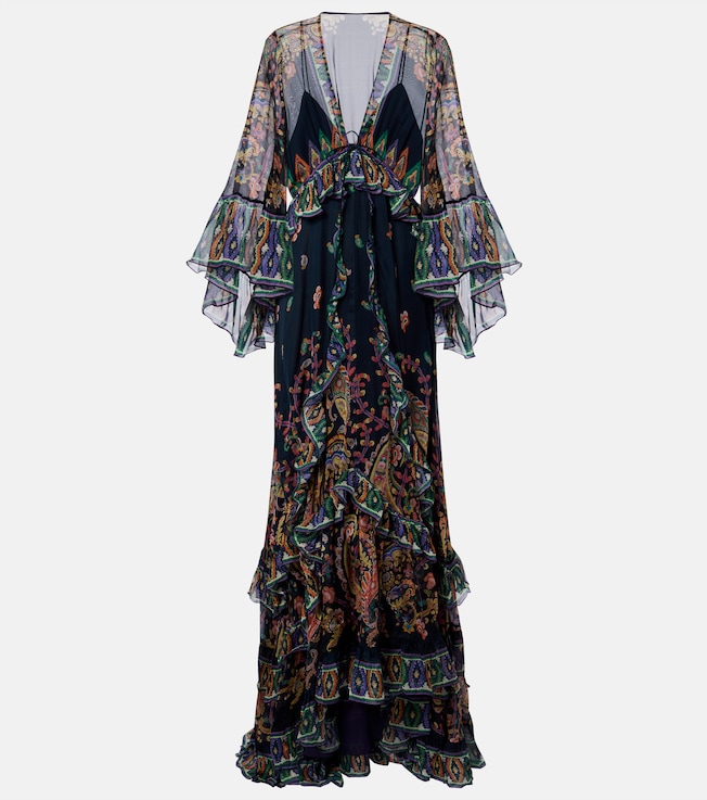 Paisley tiered silk chiffon gown 2