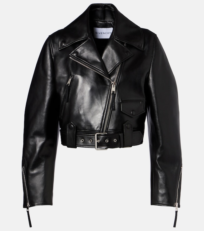 Cocoon cropped leather biker jacket