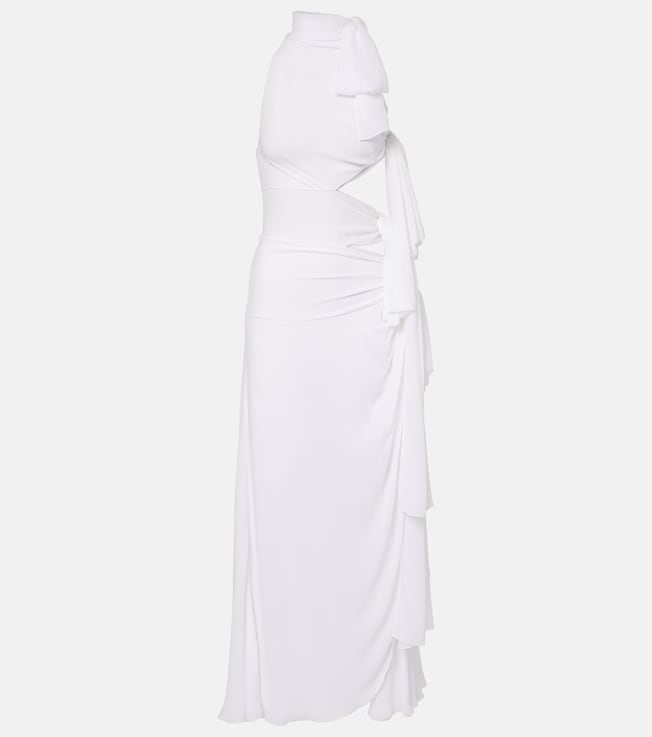 Asymmetric bow-detail georgette maxi dress