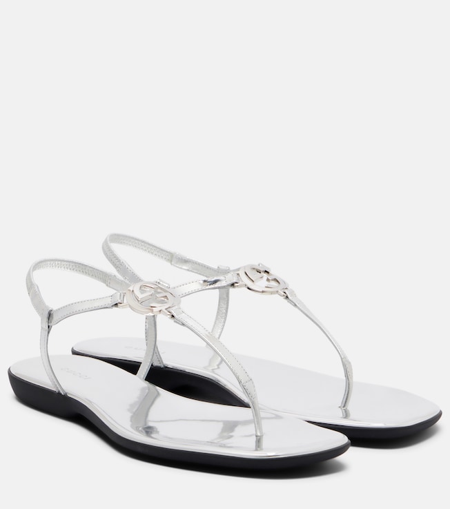 Interlocking G metallic leather thong sandals